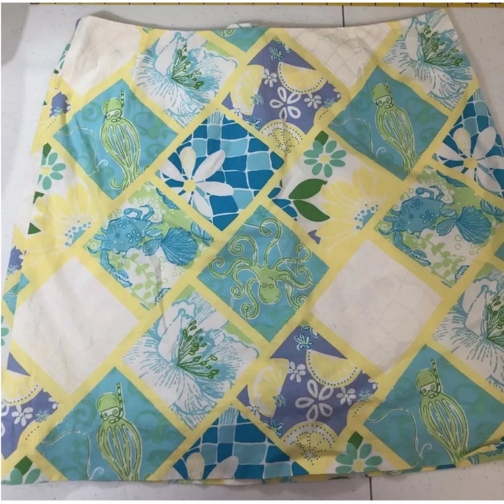 Lilly Pulitzer Yellow, Aqua & White Mini Skirt